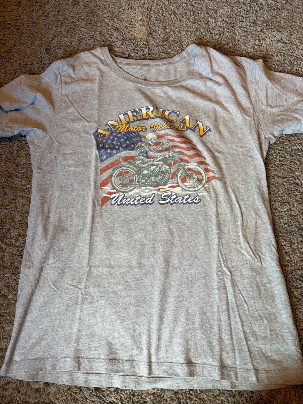Life Is Good Gray Short Sleeve Tee with American Flag Motorcycle Graphic